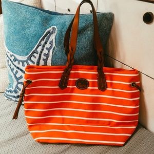 Dooney & Bourke Orange Striped Nylon Shopper Bag